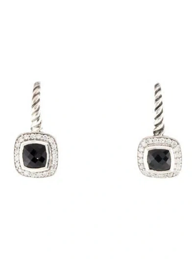 Pre-owned David Yurman Onyx & Diamond Petite Albion Drop Earrings In Multi