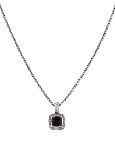 Pre-owned David Yurman Onyx & Diamond Petite Albion Pendant Necklace, 16.25" In Multicolor