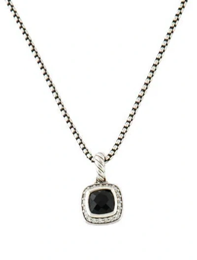 Pre-owned David Yurman Onyx & Diamond Petite Albion® Pendant Necklace, 7" In Multi