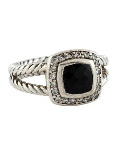 Pre-owned David Yurman Onyx & Diamond Petite Albion® Ring In Multi