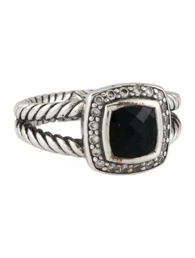 Pre-owned David Yurman Onyx & Diamond Petite Albion® Ring In Multi