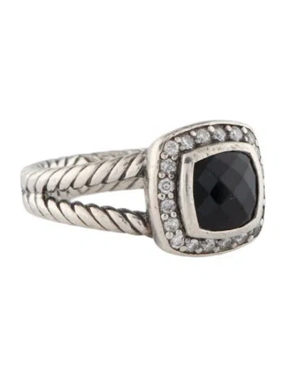 Pre-owned David Yurman Onyx & Diamond Petite Albion Ring In Multi