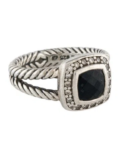 Pre-owned David Yurman Onyx & Diamond Petite Albion Ring In Multi