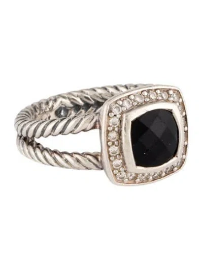 Pre-owned David Yurman Onyx & Diamond Petite Albion Ring In Multi