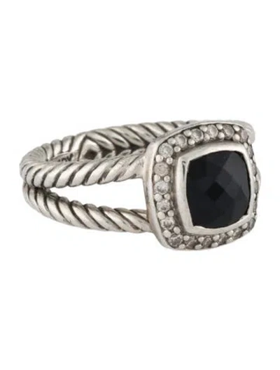 Pre-owned David Yurman Onyx & Diamond Petite Albion Ring In Multicolor