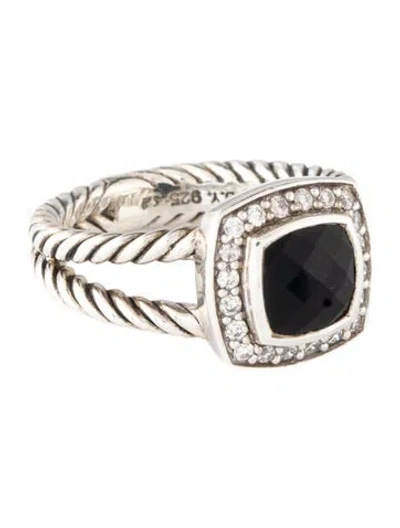 Pre-owned David Yurman Onyx & Diamond Petite Albion Ring In Multicolor