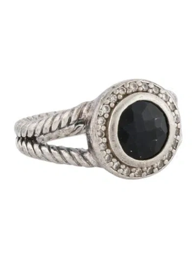 Pre-owned David Yurman Onyx And Diamond Petite Cerise Cocktail Ring In Multi