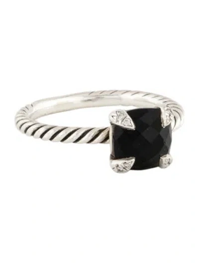 Pre-owned David Yurman Onyx & Diamond Petite Chatelaine® Ring In Multicolor