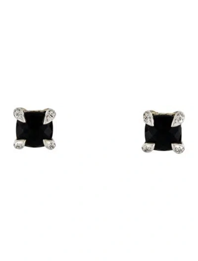 Pre-owned David Yurman Onyx & Diamond Petite Chatelaine Stud Earrings In Black