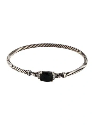 Pre-owned David Yurman Onyx & Diamond Petite Wheaton Bracelet, 6.5" In Multi