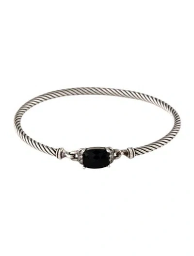 Pre-owned David Yurman Onyx & Diamond Petite Wheaton Bracelet, 6.5" In Multicolor