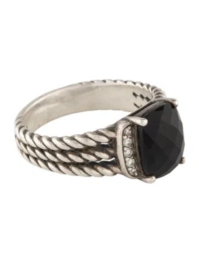 Pre-owned David Yurman Onyx & Diamond Petite Wheaton Ring In Multi