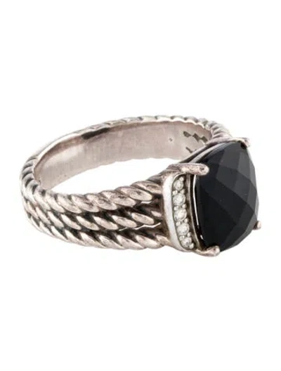 Pre-owned David Yurman Onyx & Diamond Petite Wheaton Ring In Multi