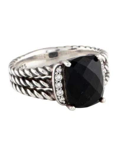 Pre-owned David Yurman Onyx & Diamond Petite Wheaton Ring In Multicolor