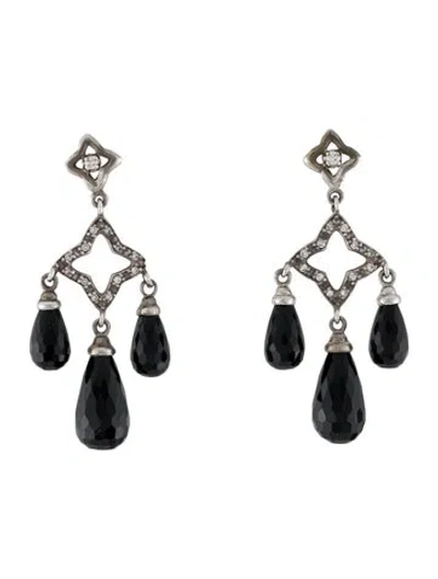 Pre-owned David Yurman Onyx & Diamond Quatrefoil Chandelier Earrings In Multicolor