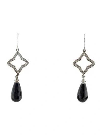 Pre-owned David Yurman Onyx & Diamond Quatrefoil Drop Earrings In Multi