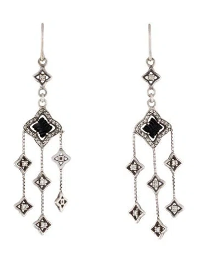 Pre-owned David Yurman Onyx & Diamond Quatrefoil Drop Earrings In Multi
