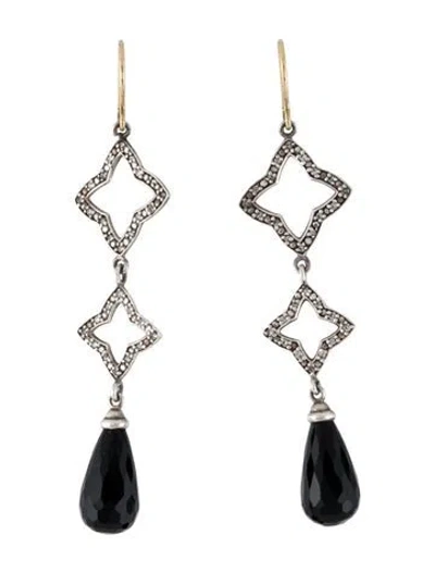 Pre-owned David Yurman Onyx & Diamond Quatrefoil Earrings In Multi
