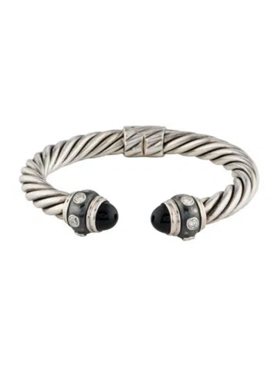 Pre-owned David Yurman Onyx & Diamond Renaissance Hinge Cuff, 6.5" In Multi