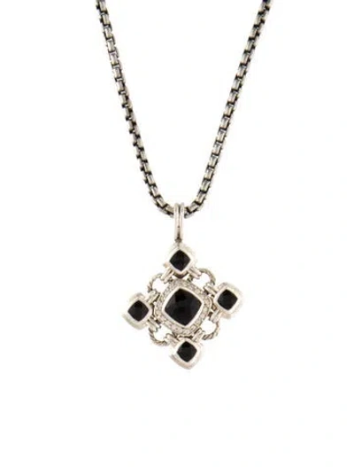 Pre-owned David Yurman Onyx & Diamond Renaissance Pendant Necklace, 20" In Multi