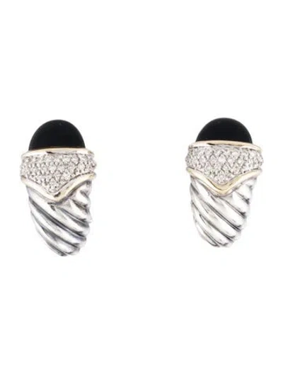 Pre-owned David Yurman Onyx & Diamond Shrimp Earrings In Multi