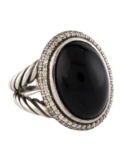 Pre-owned David Yurman Onyx & Diamond Signature Oval Ring In Multi