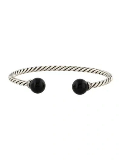 Pre-owned David Yurman Onyx & Diamond Solari Cuff Bracelet, 6.25" In Multicolor