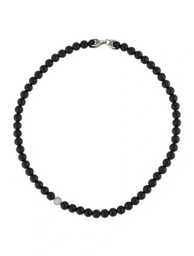 Pre-owned David Yurman Onyx & Diamond Spiritual Bead Necklace, 20" In Multi