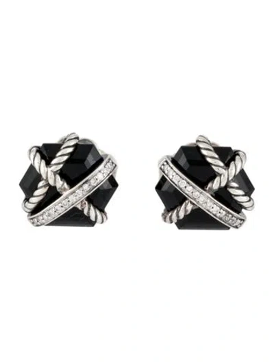 Pre-owned David Yurman Onyx & Diamond Stud Earrings In Multi