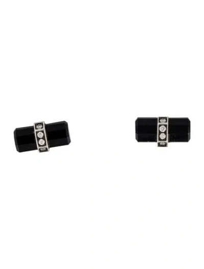 Pre-owned David Yurman Onyx & Diamond Stud Earrings In Multi