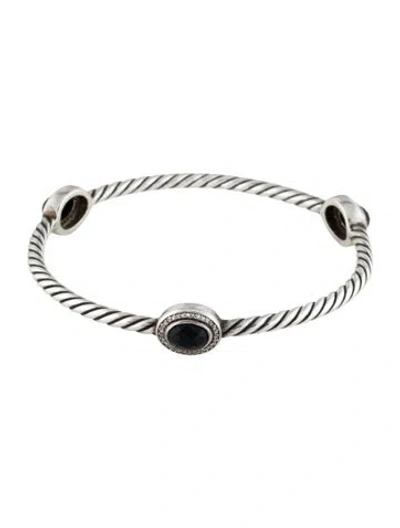 Pre-owned David Yurman Onyx & Diamond Three-station Color Classics Bangle Bracelet, 8" In Multi