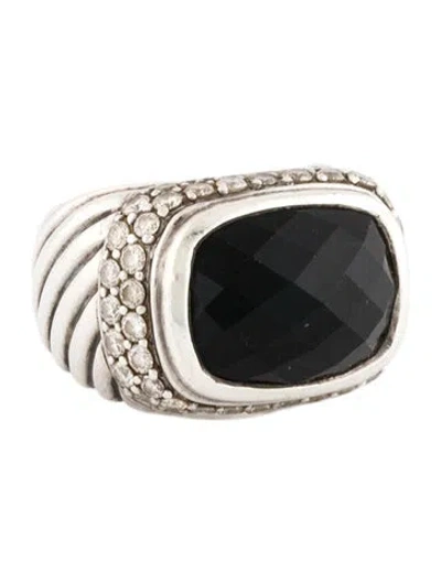 Pre-owned David Yurman Onyx & Diamond Waverly Cocktail Ring In Multi