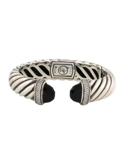 Pre-owned David Yurman Onyx & Diamond Waverly Cuff Bracelet, 6.75" In Multi