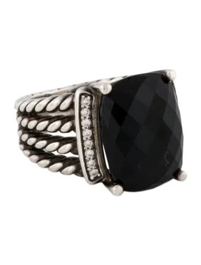 Pre-owned David Yurman Onyx & Diamond Wheaton Cocktail Ring In Multi