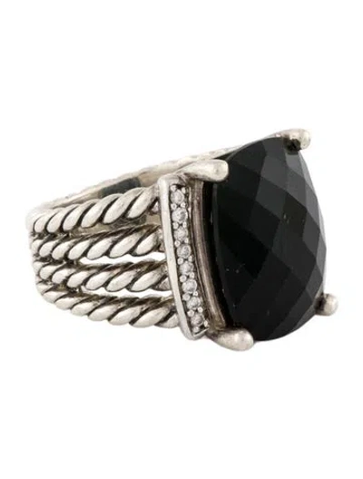 Pre-owned David Yurman Onyx & Diamond Wheaton Cocktail Ring In Multi