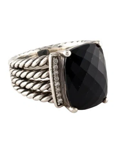 Pre-owned David Yurman Onyx & Diamond Wheaton Ring In Multi