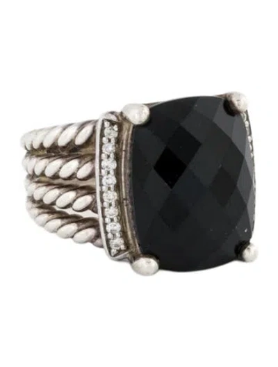 Pre-owned David Yurman Onyx & Diamond Wheaton Ring In Multi