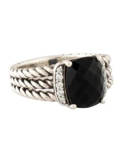 Pre-owned David Yurman Onyx & Diamond Wheaton Ring In Multi
