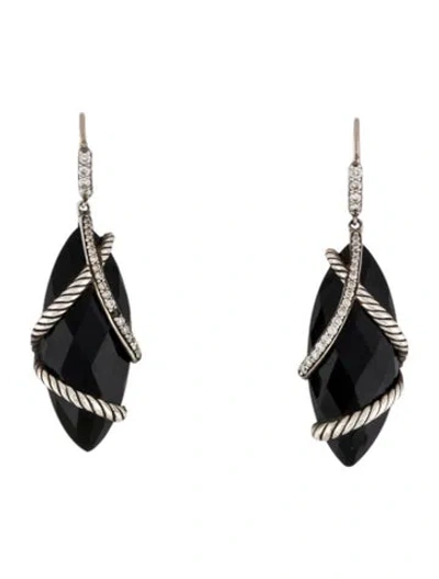 Pre-owned David Yurman Onyx & Diamond Wrap Drop Earrings In Multi