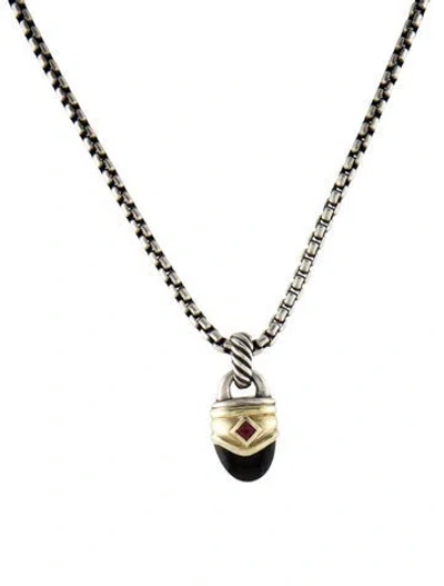 Pre-owned David Yurman Onyx & Garnet Acorn Pendant Necklace, 16.25" In Multi