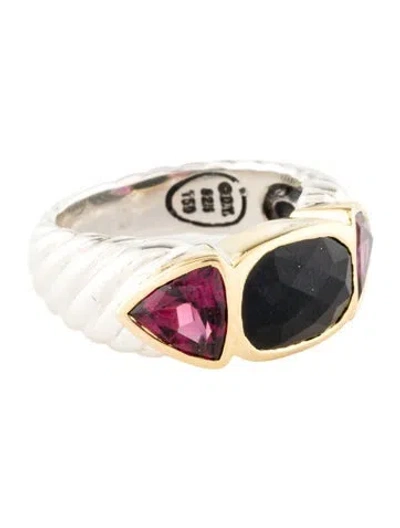 Pre-owned David Yurman Onyx & Garnet Renaissance Ring In Multi