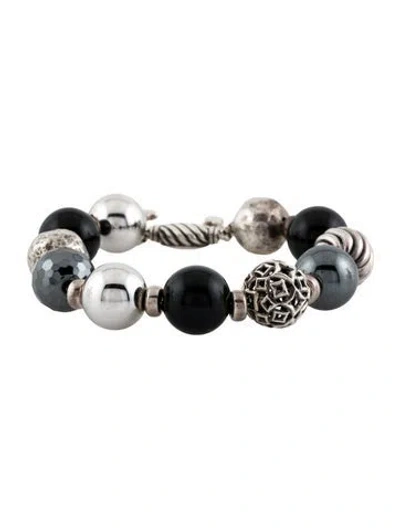 Pre-owned David Yurman Onyx & Hematine Dy Elements Bead Bracelet, 9.5" In Multi