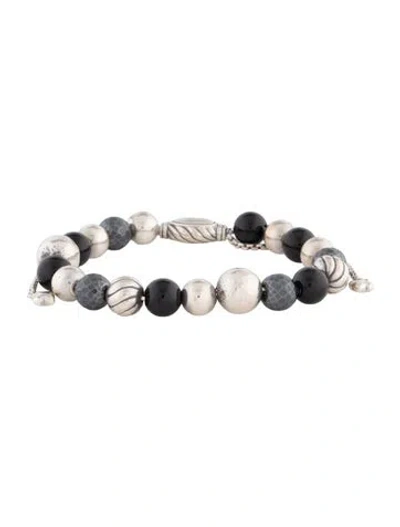 Pre-owned David Yurman Onyx & Hematine Elements Bead Bracelet, 11" In Multi