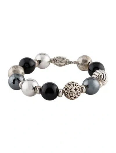 Pre-owned David Yurman Onyx & Hematite Dy Elements Bead Bracelet, 9.5" In Multi