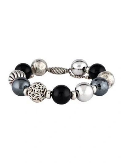 Pre-owned David Yurman Onyx & Hematite Elements Bead Bracelet, 6.5" In Multi