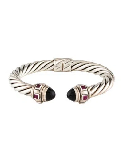 Pre-owned David Yurman Onyx & Ruby Renaissance Cuff Bracelet, 6.5" In Multi