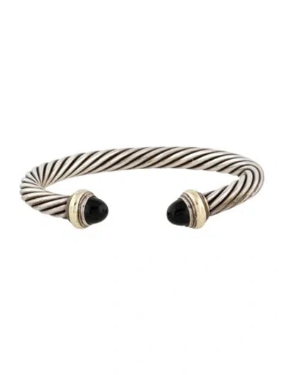 Pre-owned David Yurman Onyx Cable Cuff Bracelet, 6.5" In Multi