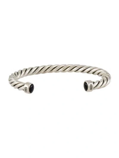 Pre-owned David Yurman Onyx Cable Cuff Bracelet, 6.5" In Multi