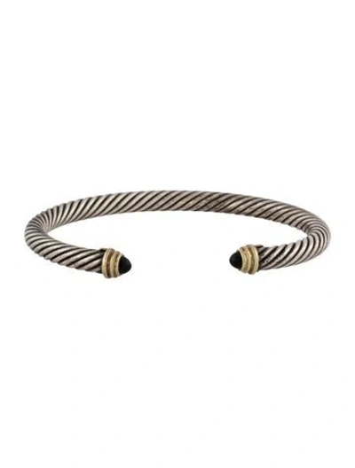 Pre-owned David Yurman Onyx Cable Cuff Bracelet, 6.5" In Multi