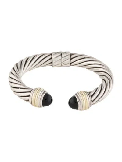 Pre-owned David Yurman Onyx Cable Cuff Bracelet, 6.5" In Multi
